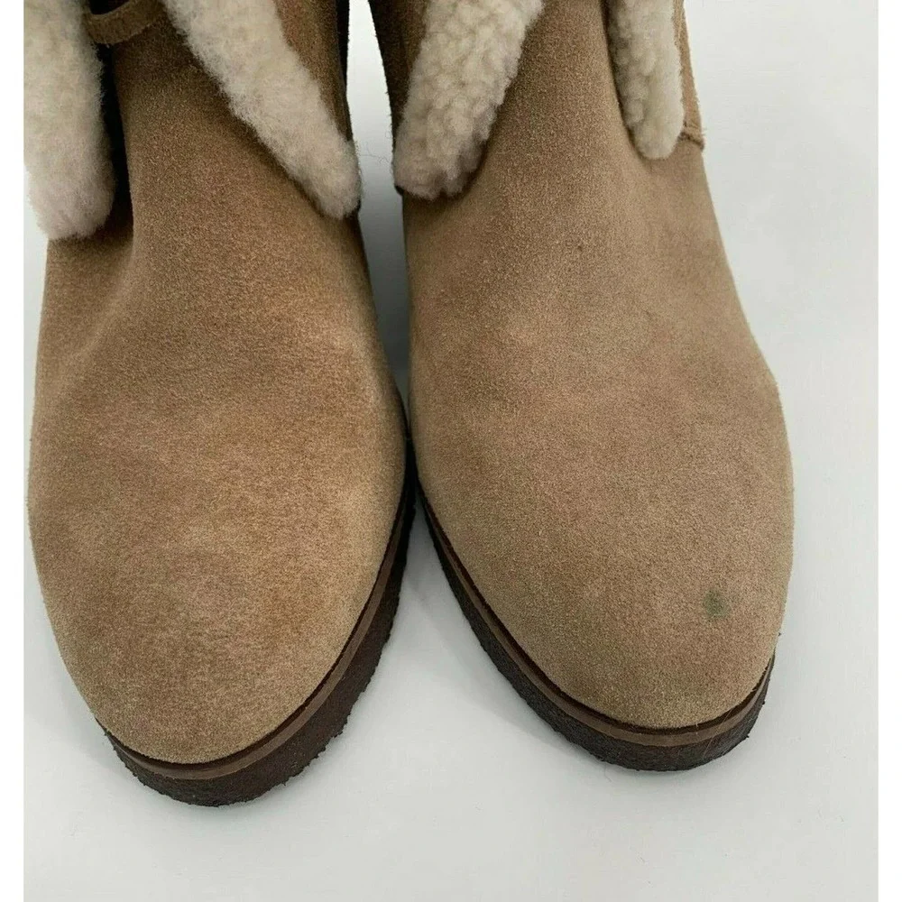 Splendid 9.5M Fleece Lined Wedge Heel Winter Booties Catalina Light Brown Suede